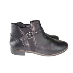 Clarks Collection Womens Bootie Black Leather Buckle Strap Studded Comfort 8.5